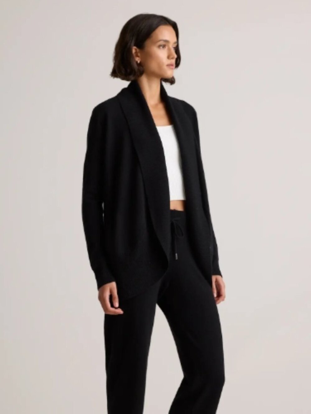 NWT $140 size Medium QUINCE Open Front 100% Cashmere Cardigan BLACK